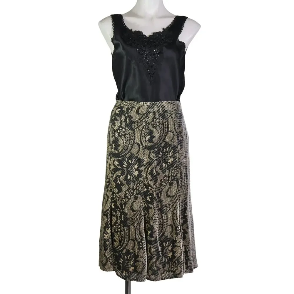 Silk Velvet Burnout Midi Skirt Size 12 Whimsigoth Office Siren Dark Romantic
